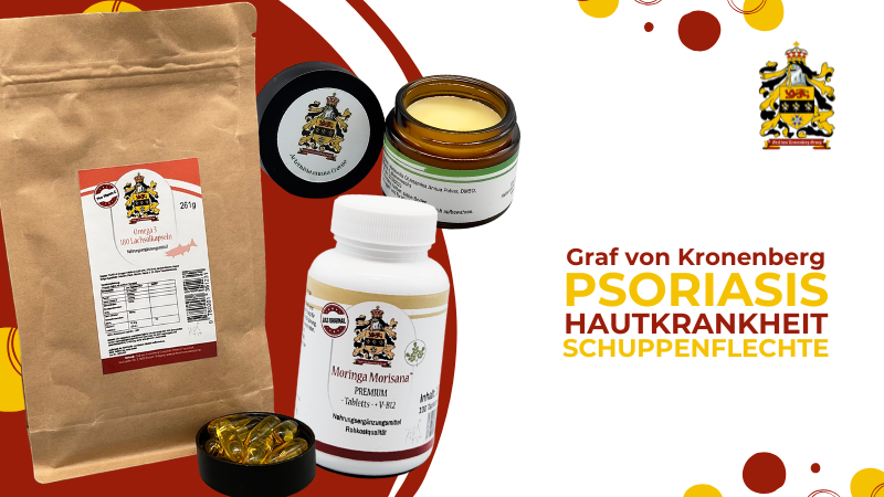 Produkte von GvK bei Schuppenflechte zur Beruhigung der Haut und Stärkung des Immunsystems.