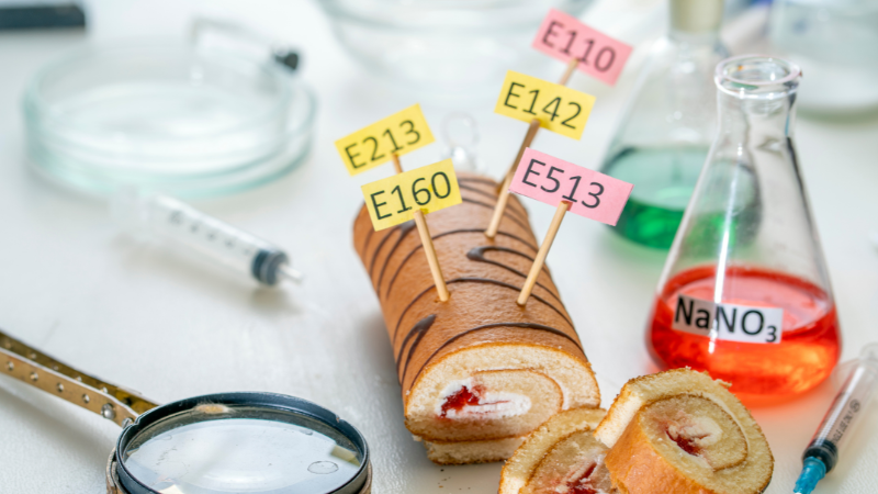 Eine Liste von E-Stoffen am Beispiel eines Industrie-Kuchen.