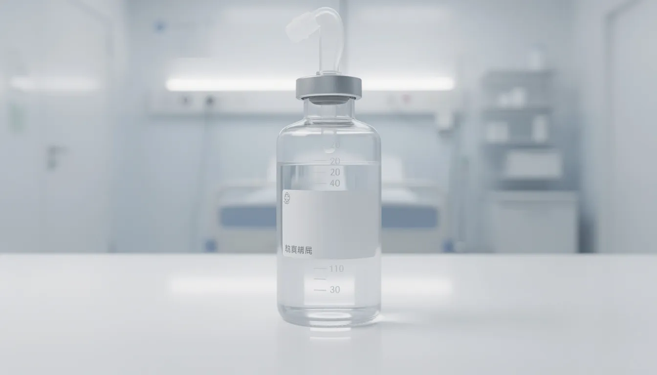 Die medizinische Infusionsflasche enthält eine klare Kochsalzlösung, die aus Natriumchlorid besteht und zur Behandlung von verschiedenen Gesundheitsproblemen eingesetzt wird. Diese Lösung spielt eine wichtige Rolle in der Versorgung des Körpers, insbesondere bei der Regulierung des Wasserhaushalts und der Unterstützung von Herz-Kreislauf-Erkrankungen.